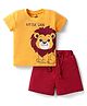 Doodle Poodle 100% Cotton Knit Half Sleeves Lion Printed T-Shirt & Shorts Set - Mustard & Dark Red