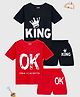 KUCHIPOO Cotton Blend Pack Of 2 Half Sleeves King & Ok Text Printed Coordinating Tees Shorts Set - Red & Black