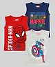 KUCHIPOO Cotton Blend Marvel Avengers Featuring Pack Of 3 Sleeveless Characters Printed Tees - Red Blue & Grey