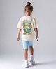 Primo Gino Cotton Knit Half Sleeves Oversize Drop Shoulder T-Shirt & Shorts With Front & Back Surf Theme Print - Light Blue & White