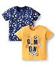Doodle Poodle 100% Cotton Knit Half Sleeves T-Shirts with Sports Theme Print Pack of 2 - Navy Blue & Yellow