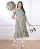 Bella Mama Woven Three Fourth Sleeves Floral Printed Maternity Kurta with Contrast Yoke - Mint Green
