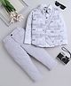 Fourfolds Cotton Full Sleeves Chevron Printed 3 Piece Party Suit Set With Bow - Grey
