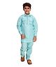 Fourfolds Cotton Full Sleeves Solid Kurta & Pyjama Set - Sky Blue