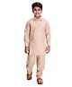 Fourfolds Cotton Full Sleeves Solid Kurta & Pyjama Set - Beige