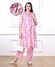 Bella Mama Woven Three Fourth Sleeves Maternity Suit Set With Floral Print - Pink