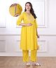 Bella Mama Woven Three Fourth Sleeves With Embroidered Yoke Maternity Suit Set - Yellow
