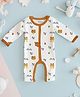 Kidbea 100% Organic Cotton Full Sleeves Animal Printed Romper - Orange