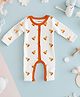 Kidbea 100% Organic Cotton Full Sleeves Pizza Printed Romper - Orange