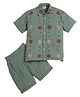 ZIP ZAP ZOOP Cotton Half Sleeves Ethnic Motifs Embroidered Shirt With Shorts Set - Olive Green