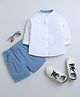 ZIP ZAP ZOOP Linen Full Sleeves Solid Shirt & Denim Shorts Set - White & Blue