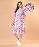 Bella Mama Viscose Woven Flutter Sleeve Floral Printed Maternity Dress - Pink