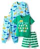 Babyhug Cotton Knit Full Sleeves Shorts Night Suits With Dino & Text Print - Blue & Green