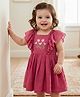 Babyoye Cotton Woven Flutter Sleeves Frock With Floral Embroidered - Red