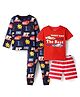 Babyhug Cotton Knit Full & Half Sleeves Night Suit With Stripes & Sport Theme Print Set Of 2 - Navy Blue & Red