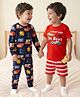 Babyhug Cotton Knit Full & Half Sleeves Night Suit With Stripes & Sport Theme Print Set Of 2 - Navy Blue & Red