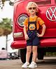 BAD BOYS Cotton Half Sleeves Printed Stars Printed Tee With Cotton Blend Dungaree Set - Orange