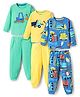 Bonfino 100% Cotton Knit Full Sleeves Co-Ord Night Suit with Vehicle Print Pack Of 3 - Blue Yellow & Light Green