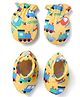 Babyhug 100% Cotton Knit Mittens & Booties Set with Vehicle Print - Yellow