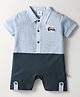 Mini Taurus Interlock Knit Half Sleeves Collared Romper with Baby Boss Patch Detailing - Light Blue