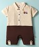 Mini Taurus Interlock Knit Half Sleeves Collared Romper with Baby Boss Patch Detailing - Brown