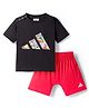 ADIDAS KIDS Cotton Knit Half Sleeves T-Shirt & Shorts Set With Logo Print - Black & Red