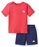 ADIDAS KIDS Cotton Knit Half Sleeves T-Shirt & Shorts Set with Brand Logo Print - Red & Navy Blue