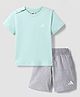 Adidas Kids Cotton Knit Half Sleeves T-Shirt & Shorts With Brand Logo Print - Turquoise & Grey