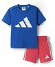 Adidas Kids Cotton Knit Half Sleeves T-Shirt & Shorts With Logo Print - Blue & Red
