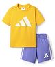 Adidas Kids Cotton Knit Half Sleeves T-Shirt & Shorts With Logo Print - Blue & Yellow