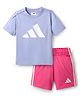 Adidas Kids Cotton Knit Half Sleeves T-Shirt & Shorts With Logo Print - Lavender & Pink