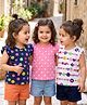 Babyhug Cotton Knit Frill Sleeves T-Shirt with Tropical Theme & Hearts Print Pack of 3 - Navy Blue Pink & White