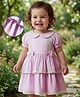 Babyoye Satin Woven Half Sleeves Party Dress With Lace Detailing & Bow Applique - Pink
