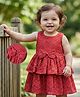 Babyoye Woven Sleeveless Solid Party Dress With Lace Detailing & Bow Applique - Red