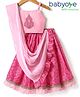Babyoye Woven Sleeveless Choli Lehenga Set & Dupatta with Bandhani Print & Floral Embroidery & Frill Detailing - Pink