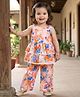 Babyoye Cotton Woven Sleeveless Kurta Palazzo Set Floral Print & Lace Design - White & Coral