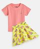 Plan B Cotton Half Sleeves Watermelon Printed Tee With Skirt Set - Multi Colour