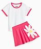 Plan B Cotton Half Sleeves Solid Tee With Floral Printed Skirt Set - Pink