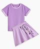Plan B Cotton Half Sleeves Solid Tee With Dream Catcher Printed Skirt Set - Purple