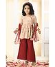 Muffin Shuffin Rayon Three Fourth Bell Sleeves Floral Printed Lace Embellished Kurta Palazzo With Dupatta Set - Peach