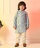 Muffin Shuffin Cotton Full Sleeves Stripe Embroidered Asymmetrical Kurta Pant Set - Blue