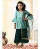 Muffin Shuffin Rayon Three Fourth Bell Sleeves Floral Printed Lace Embellished Kurta Palazzo With Dupatta Set - Blue
