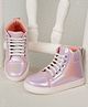 Toothless Metallic Designed Lace Up Boots - Pink