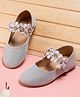 Toothless Floral Applique Detailed & Rhinestones Embellished With Velcro Closure Ballerinas - Lavender