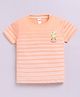 Little Ninja 100% Cotton Half Sleeves Baby Tiger Printed & Striped Tee - Peach