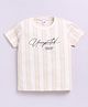 Little Ninja Cotton Half Sleeves Striped & Unexpected Text Printed Tee - Beige