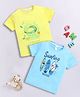Little Ninja Cotton Pack Of 2 Half Sleeves Crocodiles & Surfing Text Printed Tees - Yellow & Sky Blue