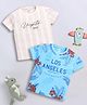 Little Ninja Cotton Pack Of 2 Half Sleeves Striped & Los Angeles Text Printed Tees - Beige & Sky Blue