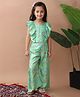 Kinder Kids Cotton Blend Sleeveless Floral Printed Frill Detailed Coordinating Top & Pant Set - Green