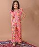 Kinder Kids Cotton Blend Sleeveless Floral Printed Frill Detailed Coordinating Top & Pant Set - Pink